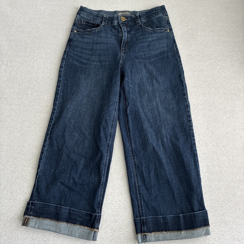 Democracy Womens Wide Leg Cropped Cuffed Jeans Size 12 Boho Dark Wash Country